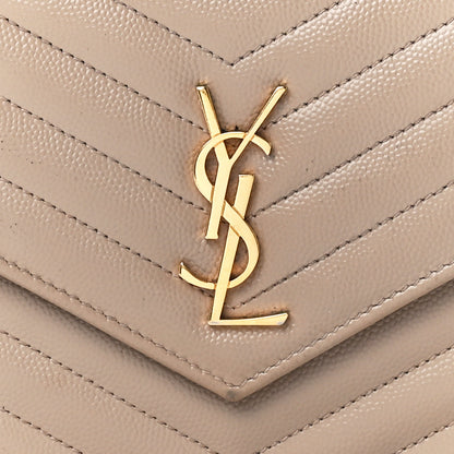 Saint Laurent Grain De Poudre Matelasse Chevron Monogram Envelope Chain Wallet Dark Beige 8 of 13