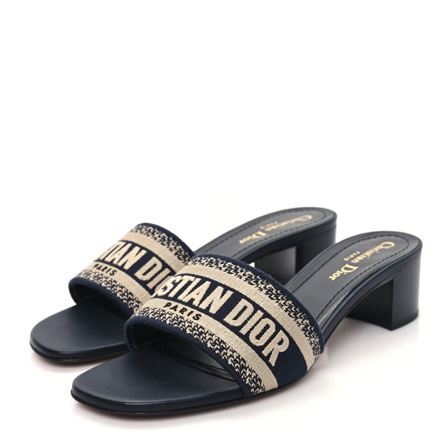 Cotton Embroidered Dway 40mm Slide Sandals 39 Deep Blue