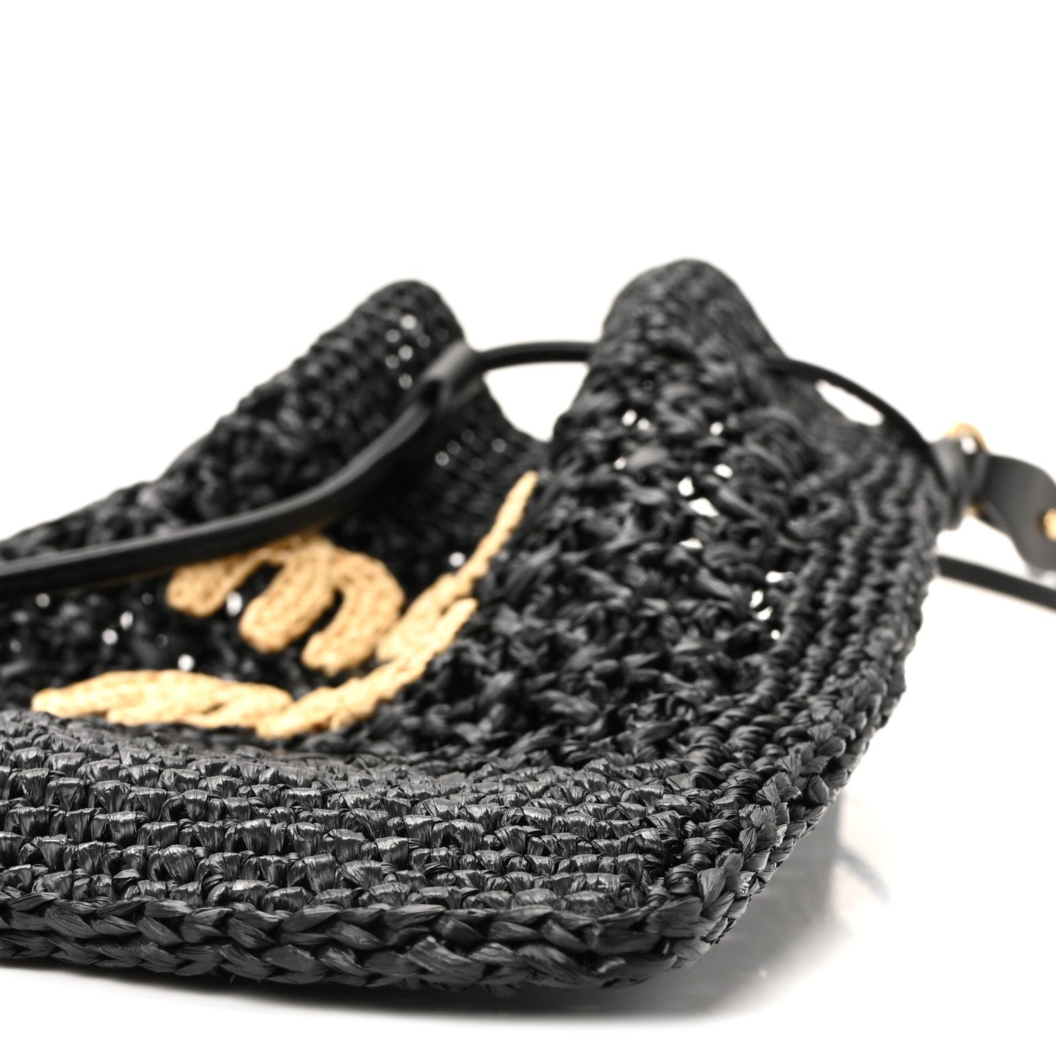 Miu Miu Raffia Crochet Drawstring Pouch Black Naturale 16 of 17