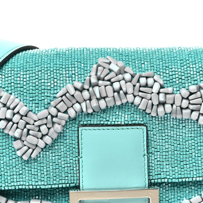 Fendi Rolling Stone Vitello Seta Bead Embroidered Re-Edition Baguette Spring Turquoise 7 of 9