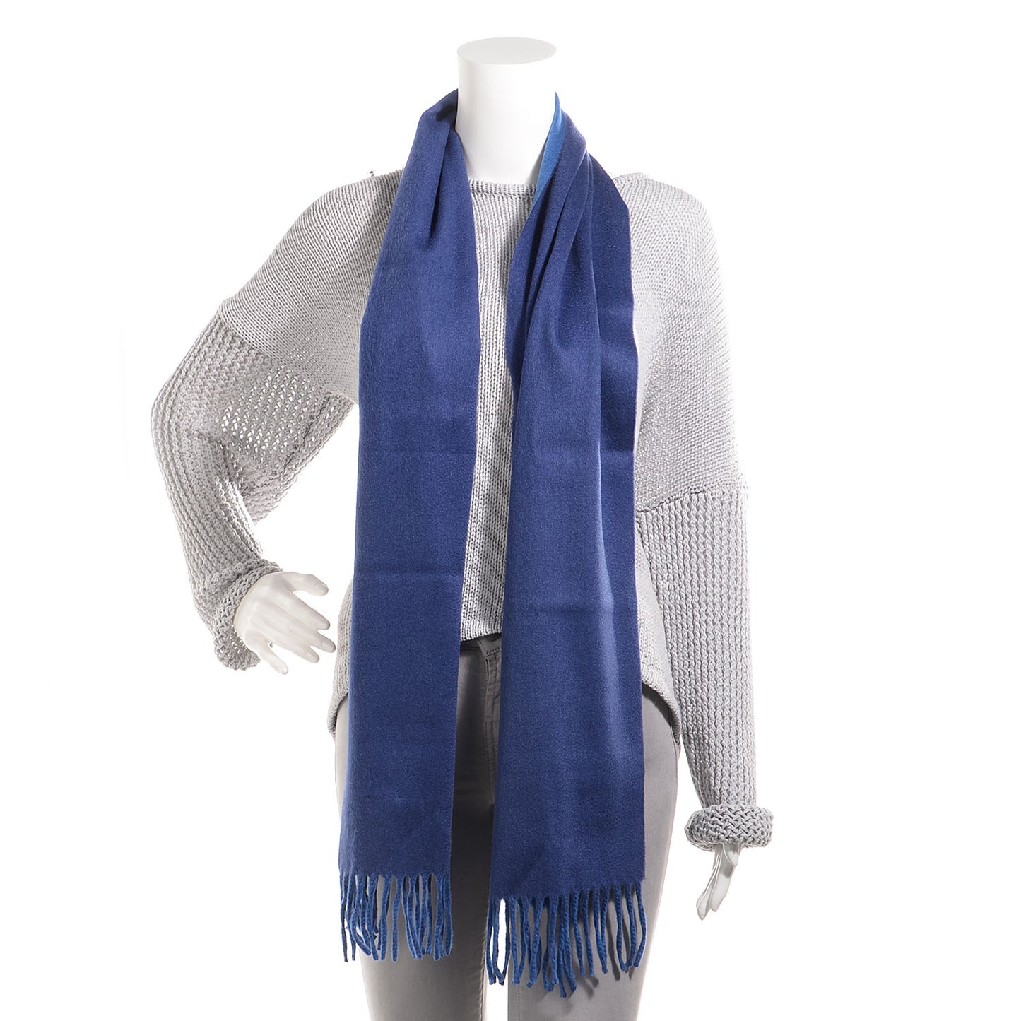 Cashmere Reversible Evelyne Scarf Bleu Ocean and Bleu Cobalt