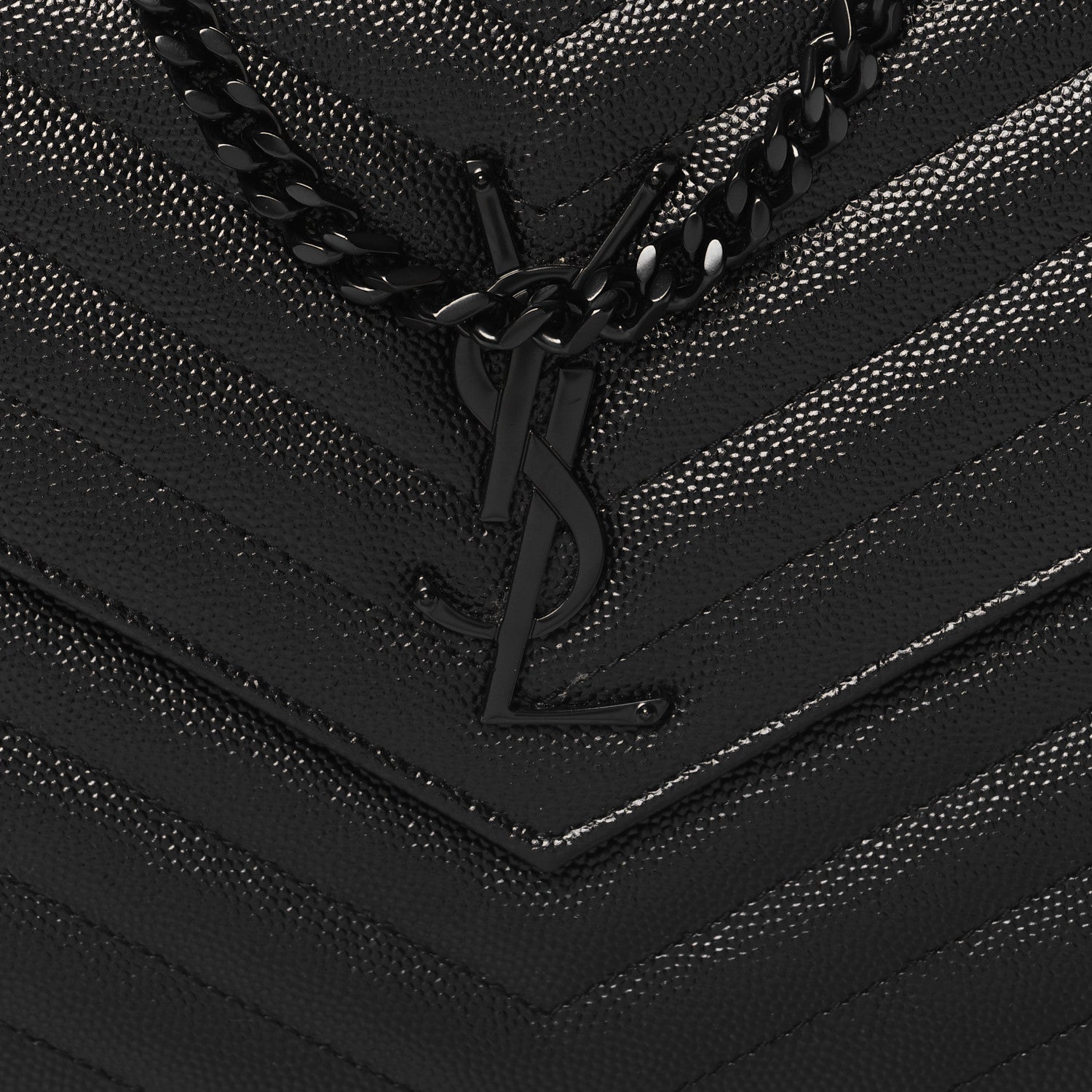Saint Laurent Grain De Poudre Matelasse Chevron Monogram Monochrome Chain Wallet Black 8 of 11