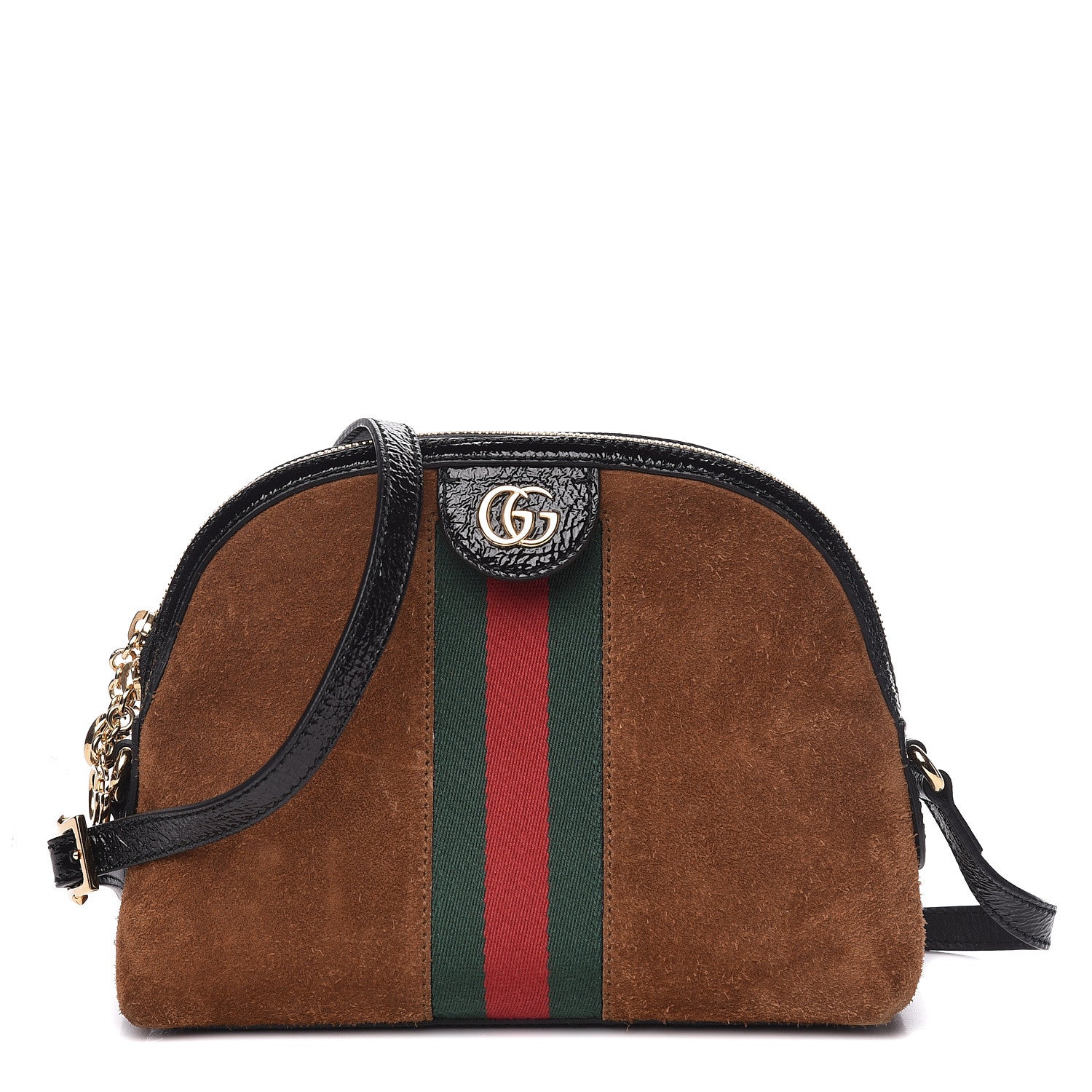 Gucci Suede Patent Web Small Ophidia Dome Shoulder Bag Nocciola Black 1 of 10