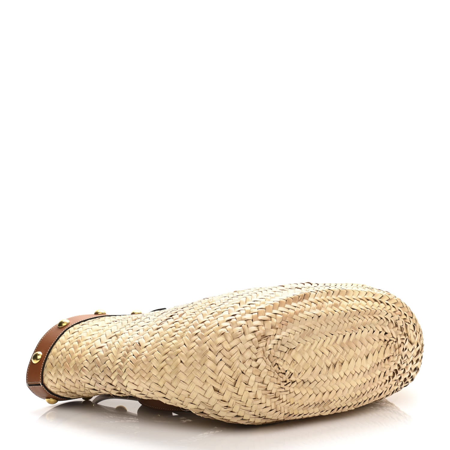 Celine Raffia Calfskin Studs Basket Shoulder Bag Tote Tan 4 of 10
