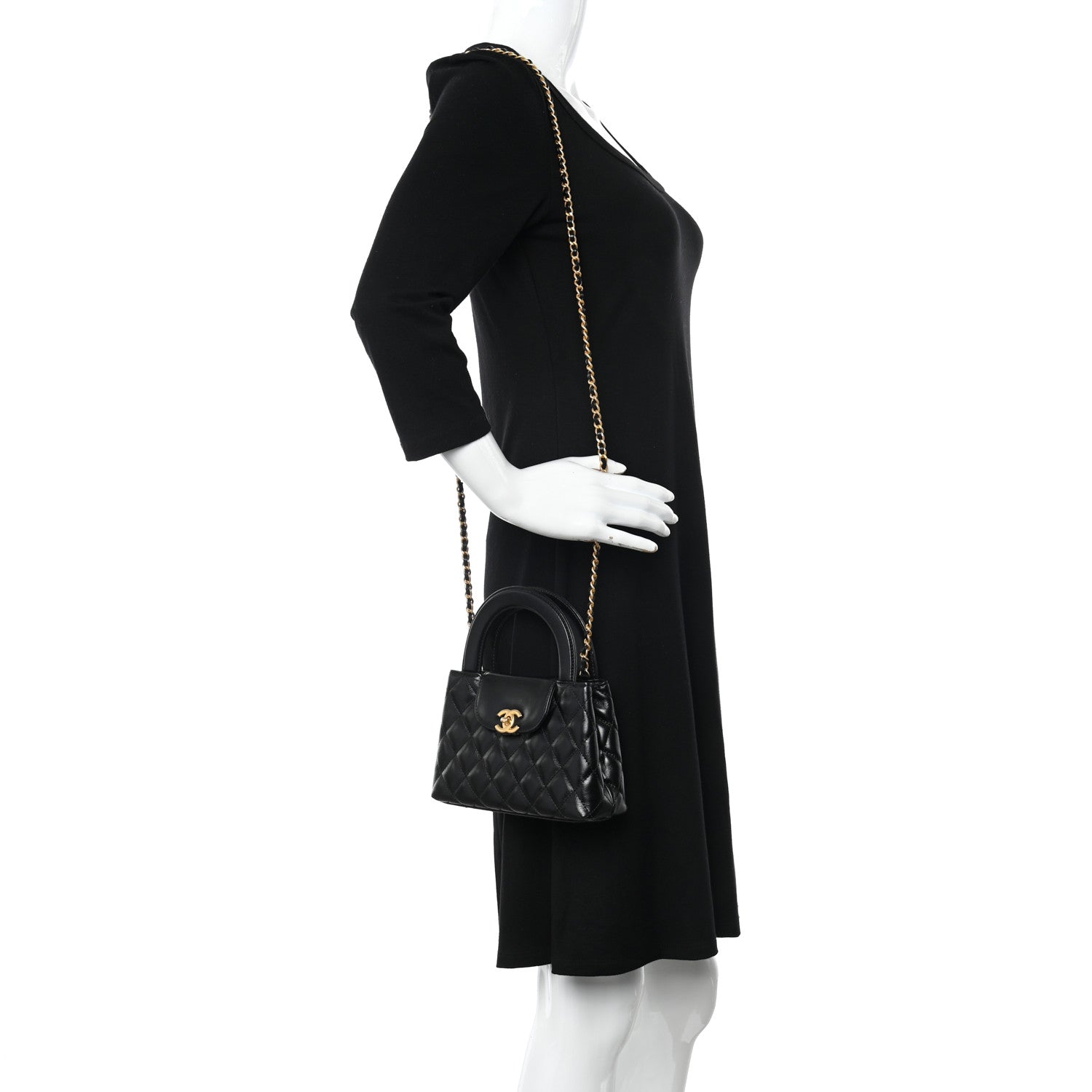Chanel Shiny Aged Calfskin Quilted Nano Kelly Shopper Black 2 of 11