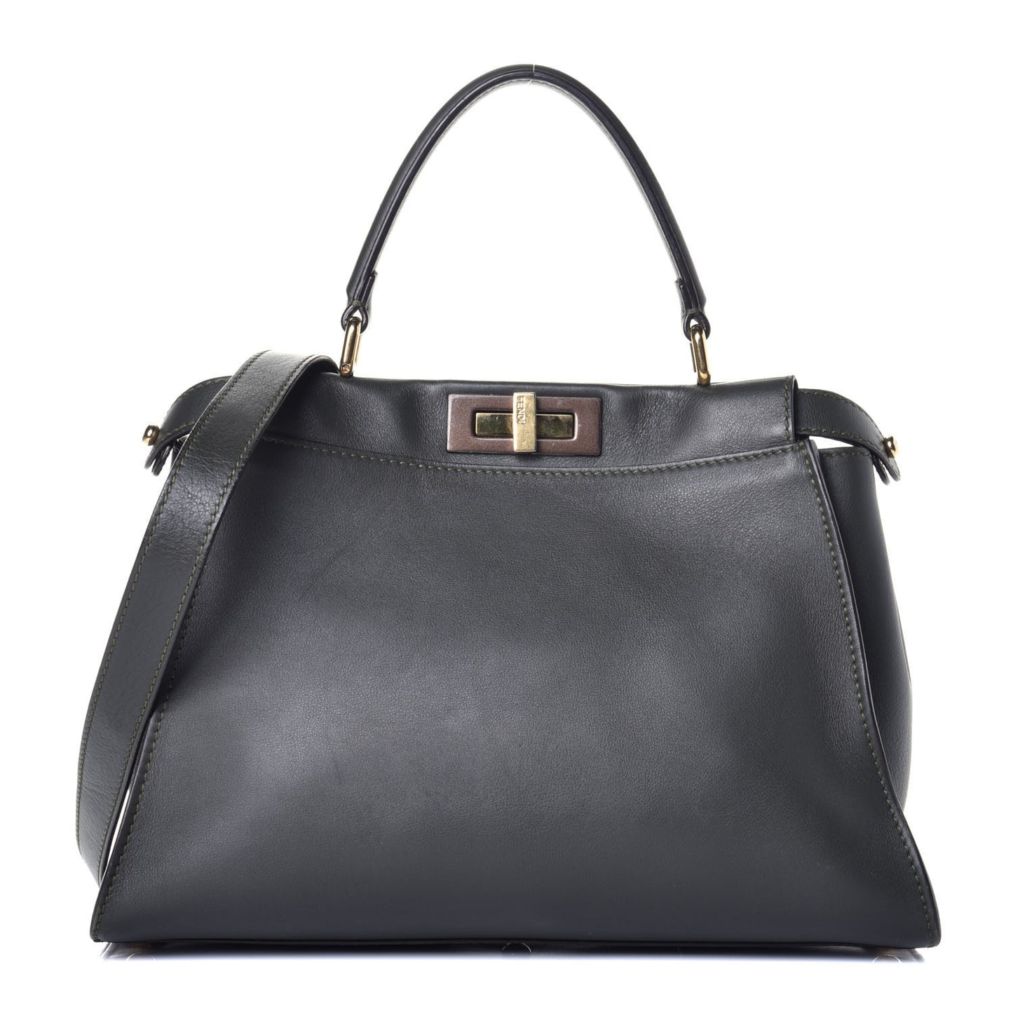 Vitello Seta Shiny Nappa Medium Peekaboo Iconic Satchel Verde Prato Makeup