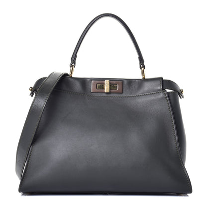 Fendi Vitello Seta Shiny Nappa Medium Peekaboo Iconic Satchel Verde Prato Makeup 1 of 11