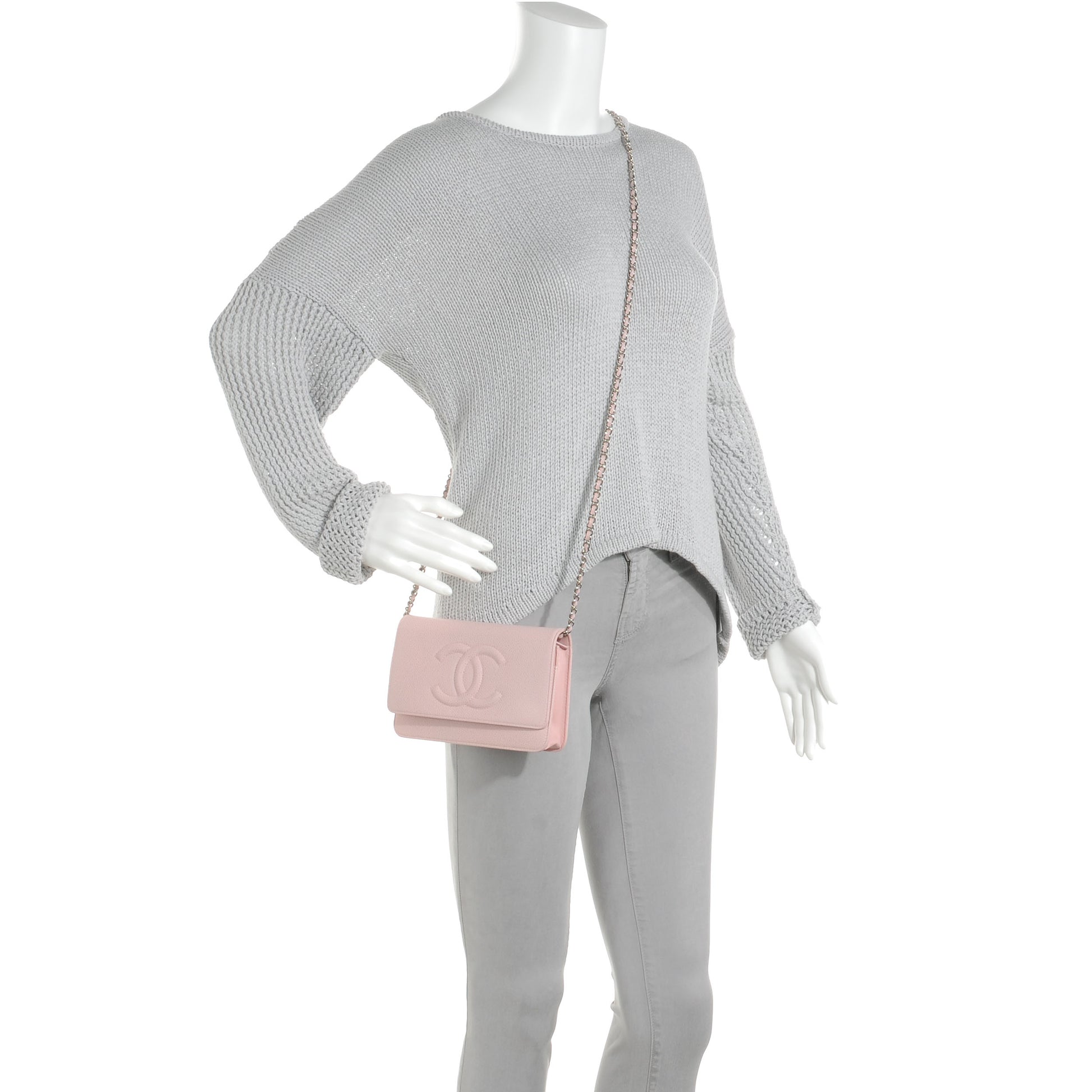 Chanel Caviar Timeless Wallet on Chain WOC Light Pink 2 of 9