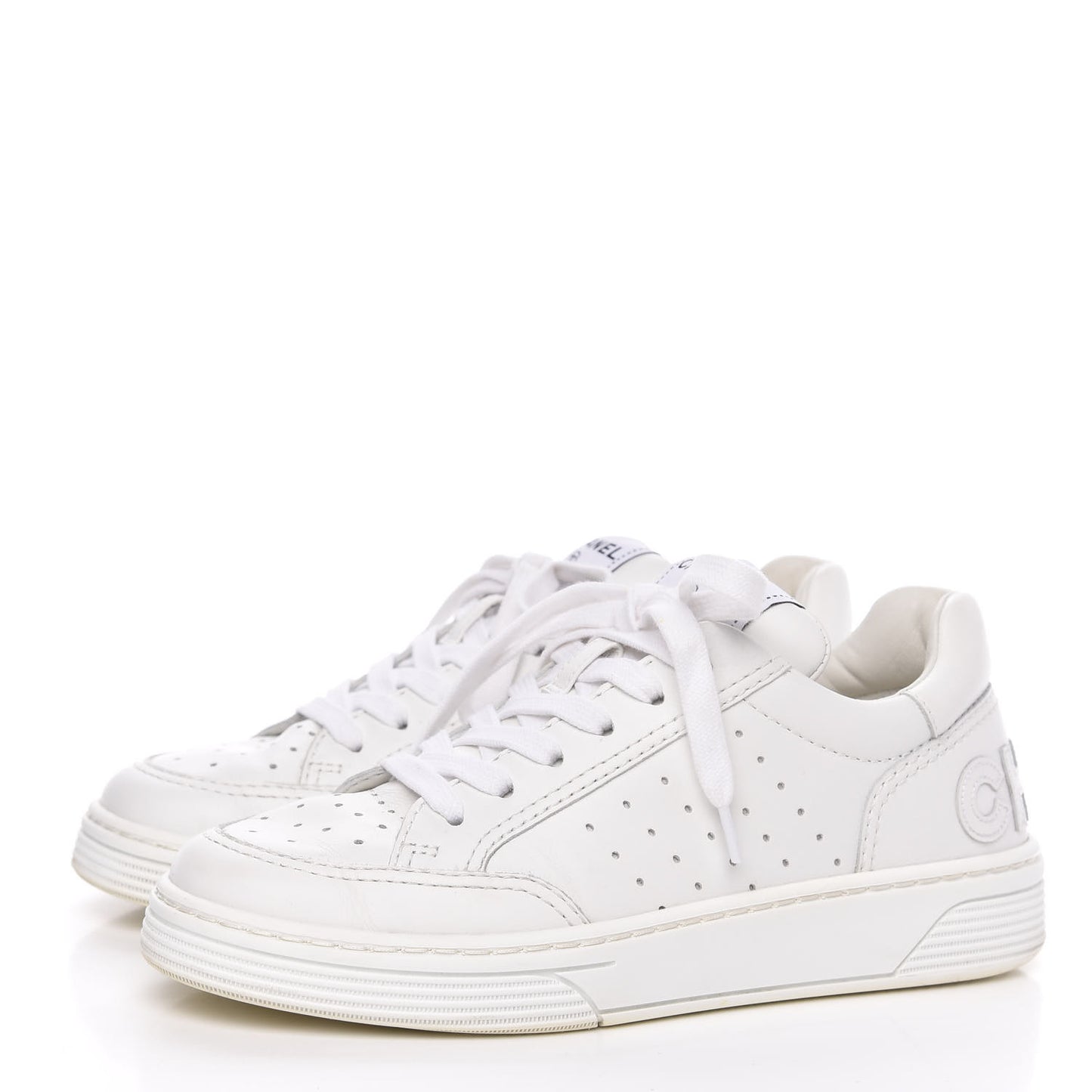 Calfskin Womens Logo Sneakers 36 White