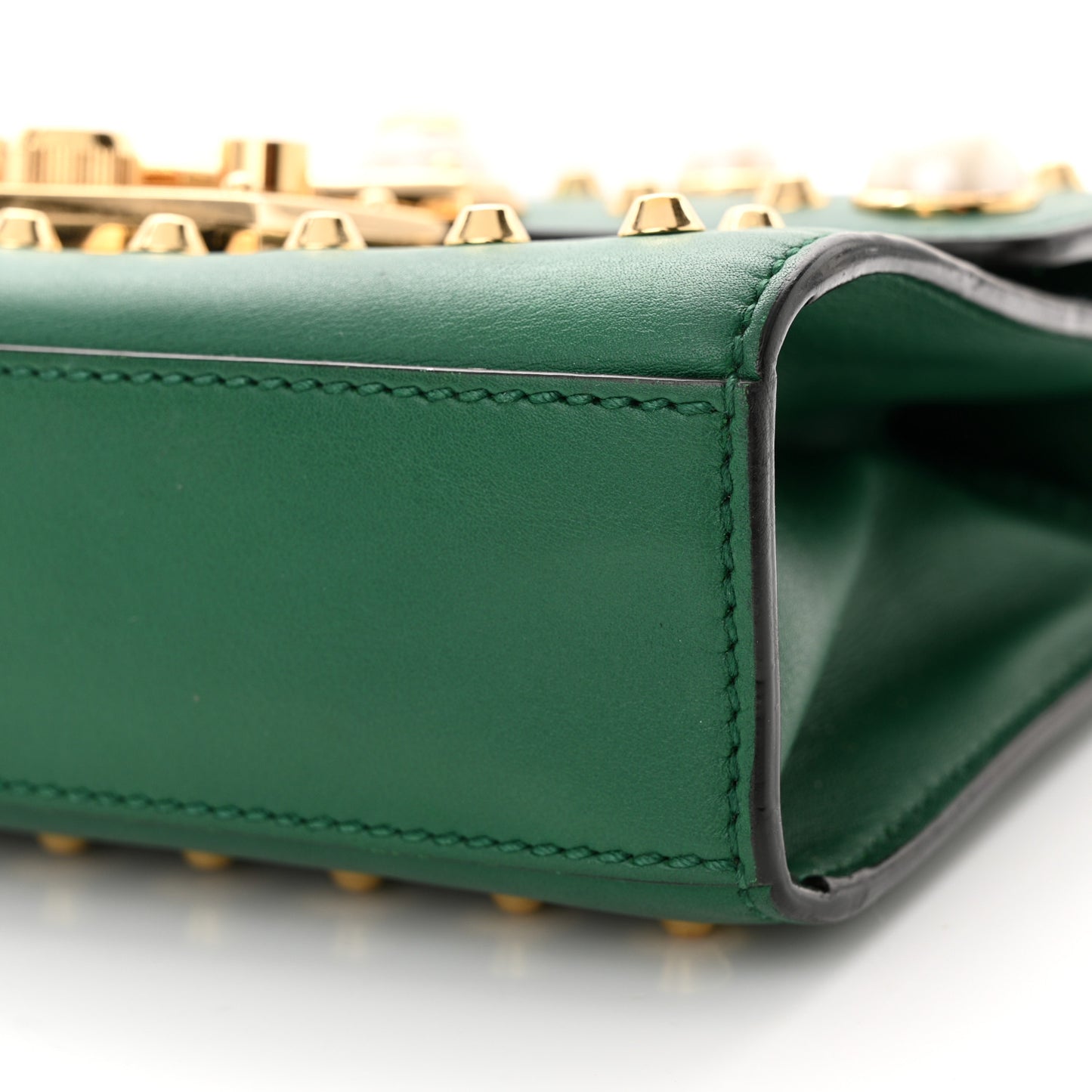 Calfskin Studded Small Padlock Shoulder Bag Emerald