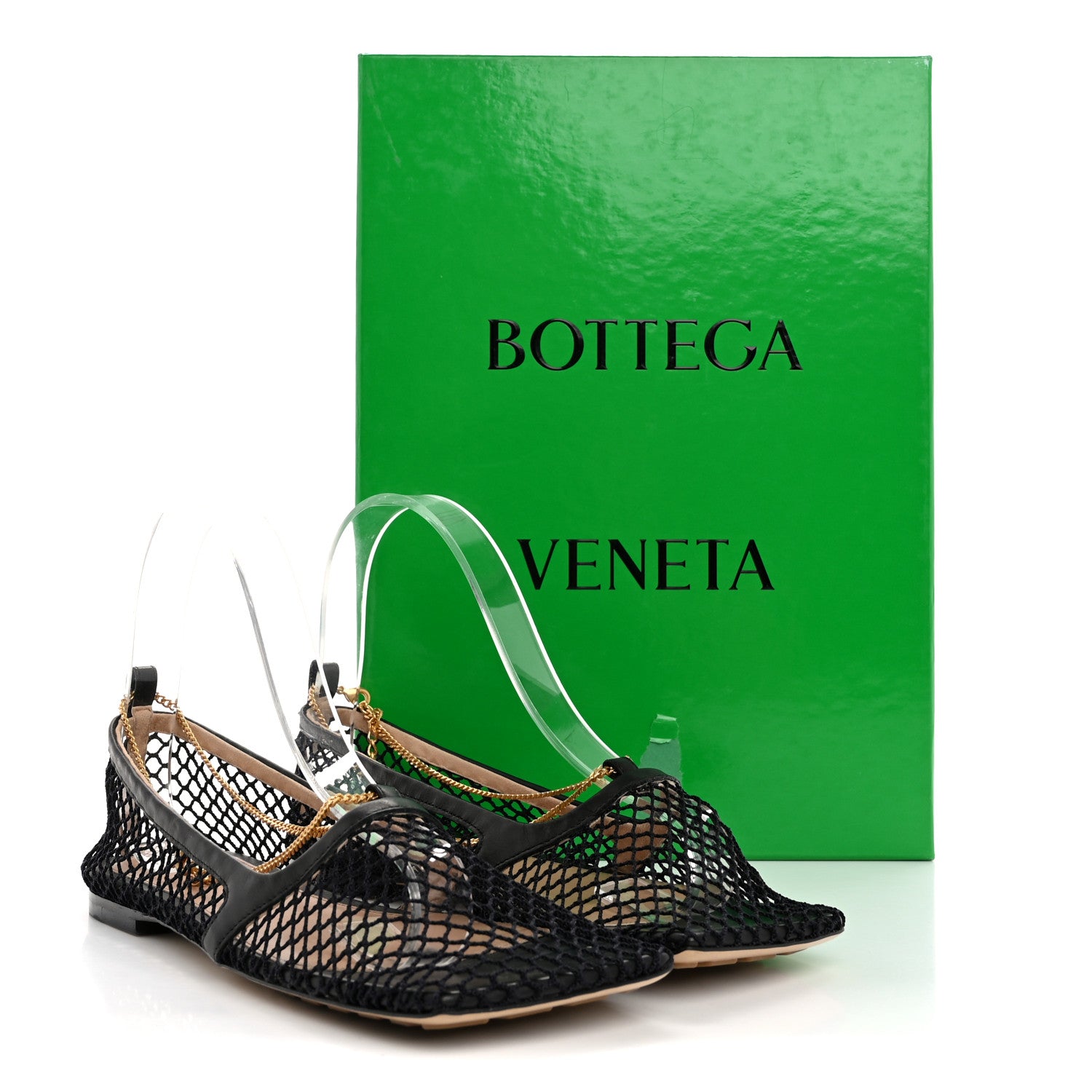 Bottega Veneta Mesh Nappa Chunky Chain Stretch Ballerina Flats 37 Black 9 of 9