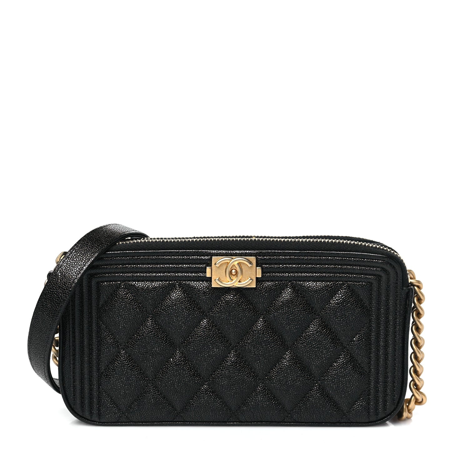 Caviar Quilted Small Boy Clutch With Chain Black