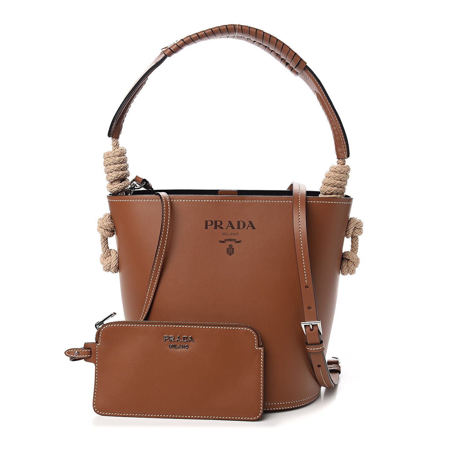City Calfskin Knotted Rope Bucket Bag Cognac