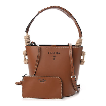 Prada City Calfskin Knotted Rope Bucket Bag Cognac 1 of 9