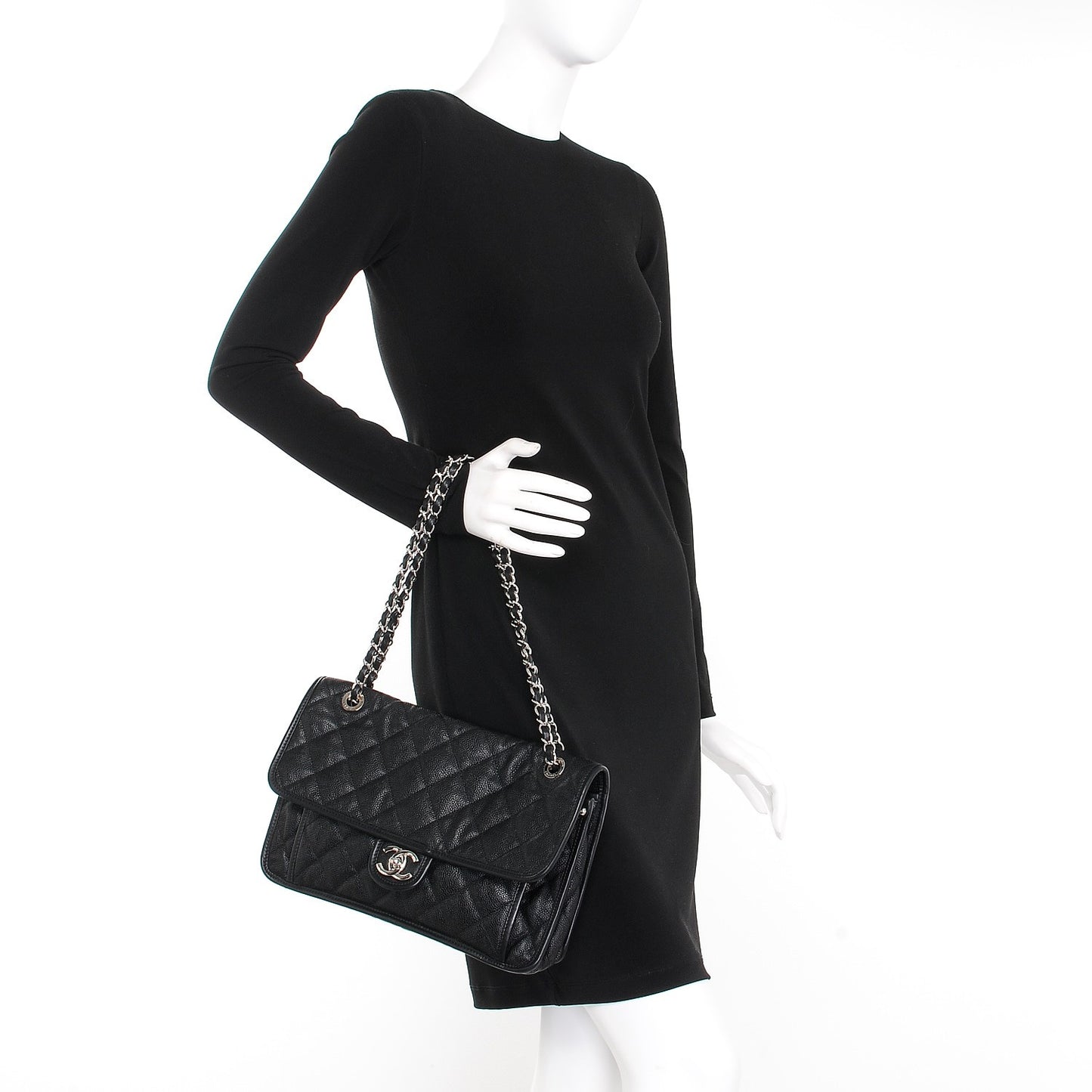 Caviar Quilted Large French Riviera Flap Black