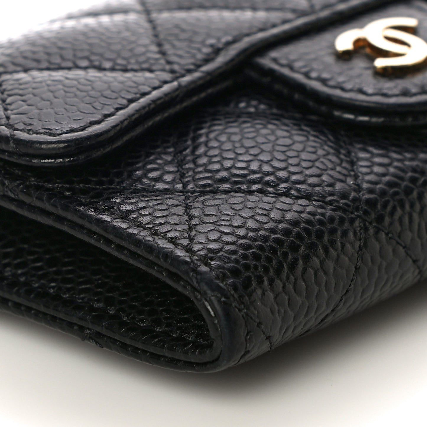 Caviar Quilted Flap Card Holder Wallet Black