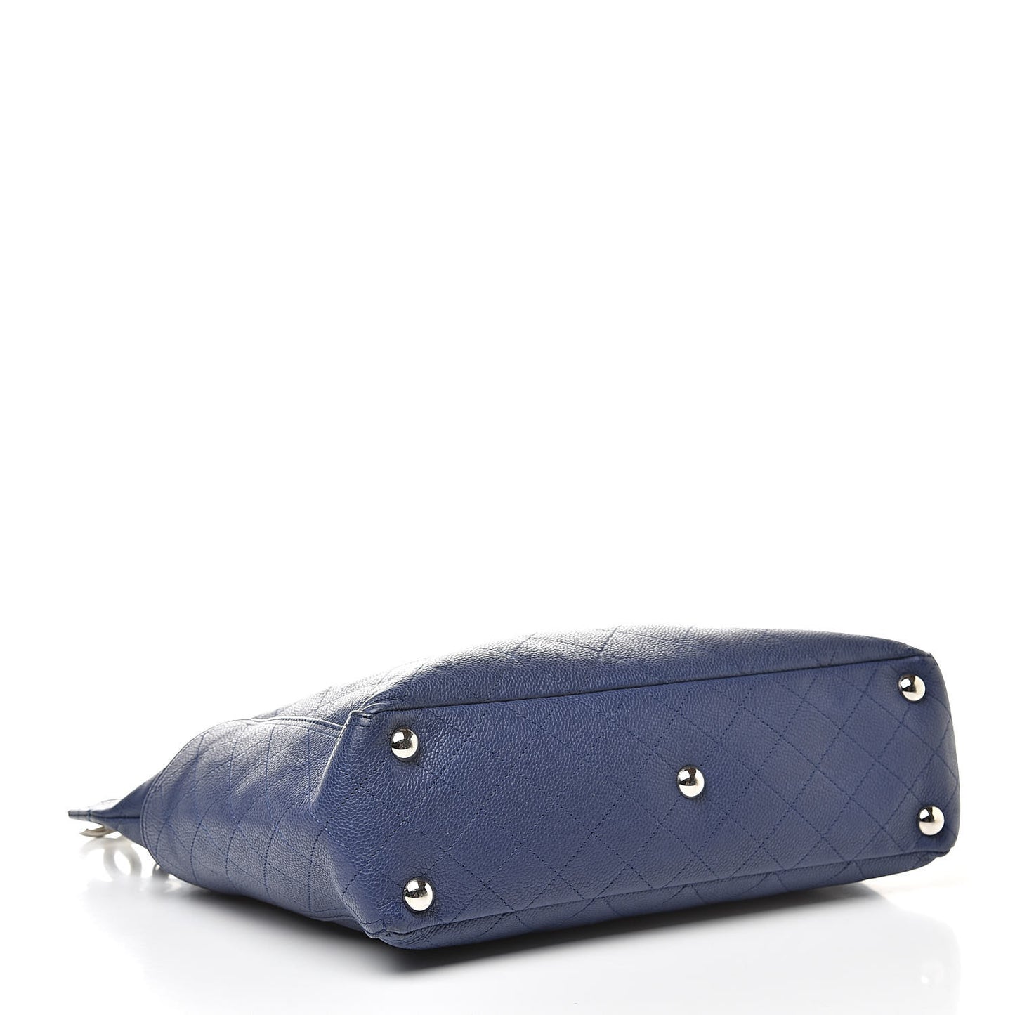 Grained Calfskin CC Pocket Tote Navy Blue