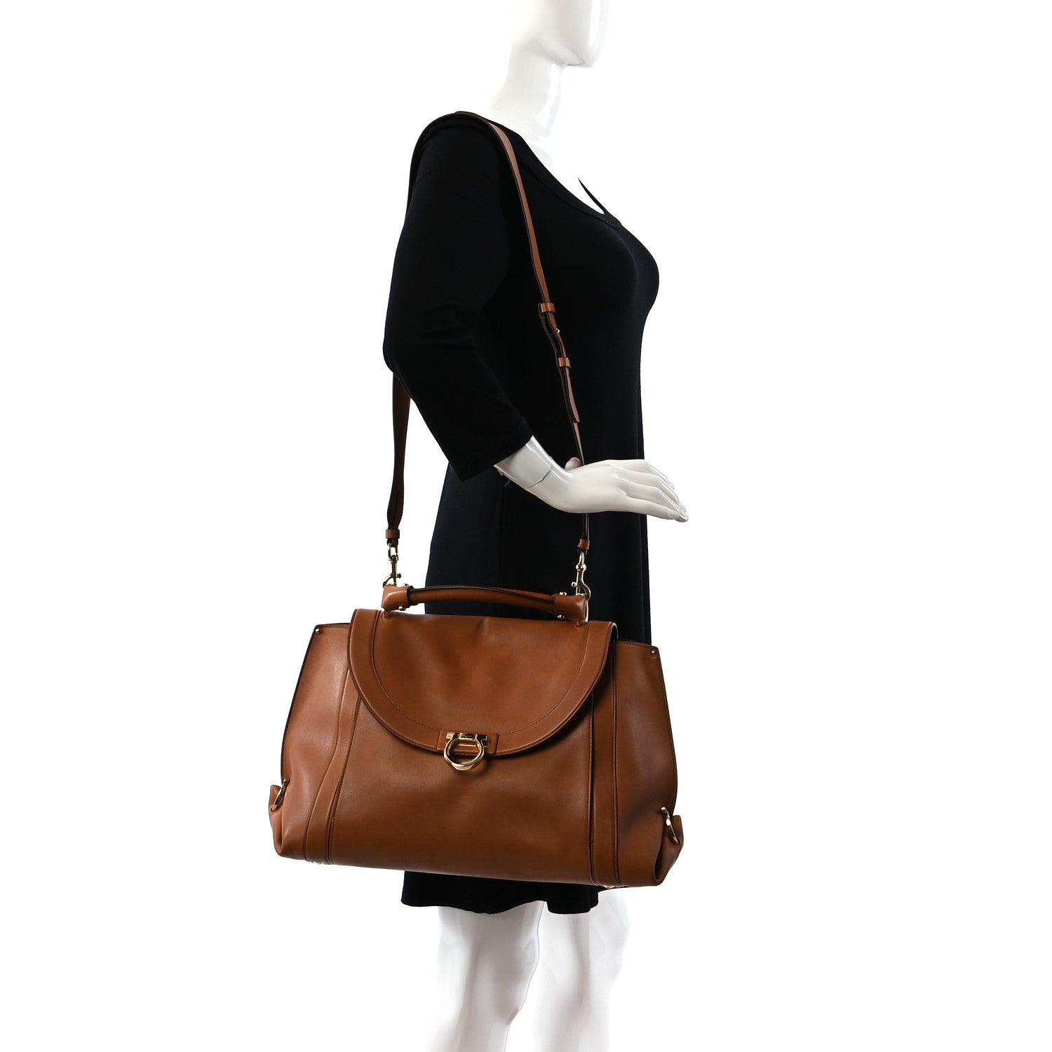 Salvatore Ferragamo Calfskin Suzanna Gancini Satchel Brown 2 of 13