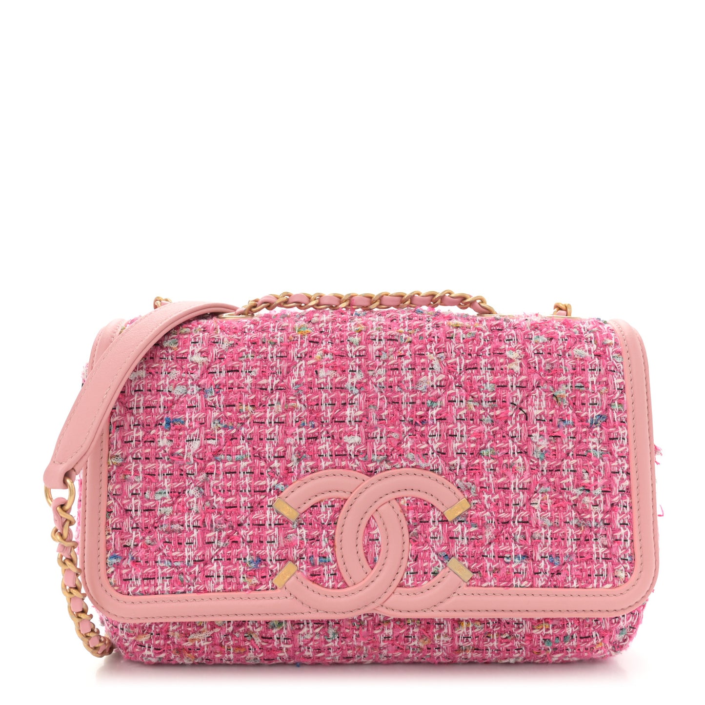 Tweed Lambskin Quilted Small CC Filigree Flap Pink
