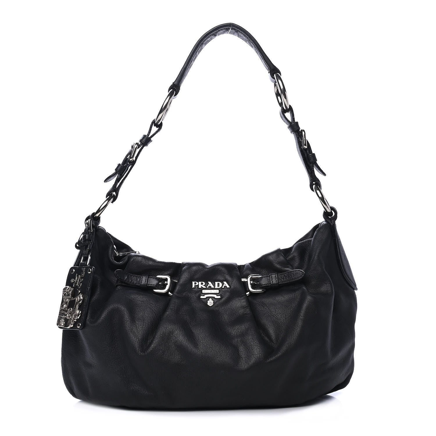 Prada Soft Calf Pleated Hobo Black 1 of 4