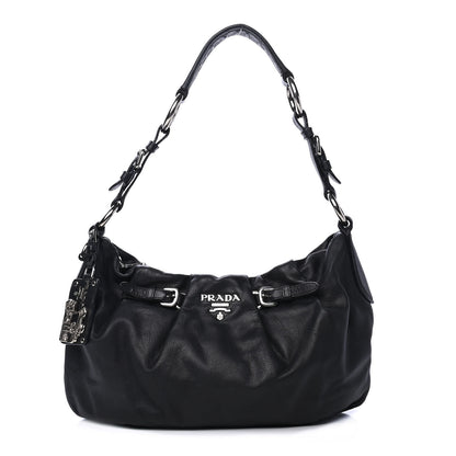 Prada Soft Calf Pleated Hobo Black 1 of 4