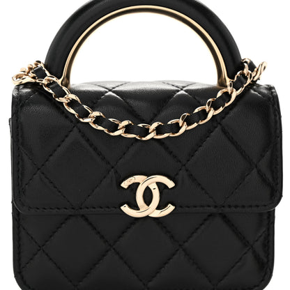 Chanel Lambskin Quilted Top Handle Flap Clutch With Chain Black 8 of 10