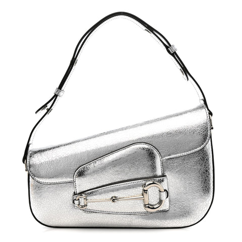 Metallic Calfskin Small Horsebit 1955 Asymmetric Shoulder Bag Silver