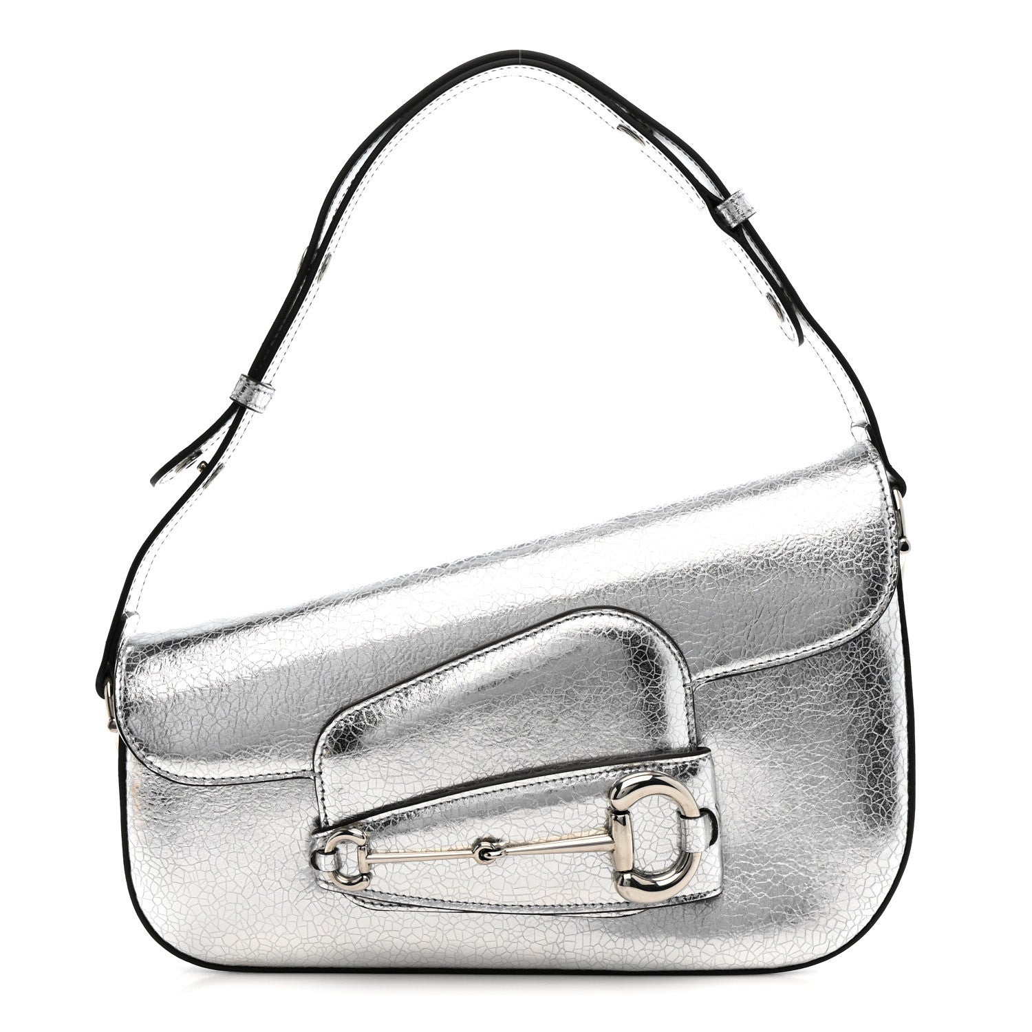 Gucci Metallic Demetra Small Horsebit 1955 Asymmetric Shoulder Bag Silver 1 of 10