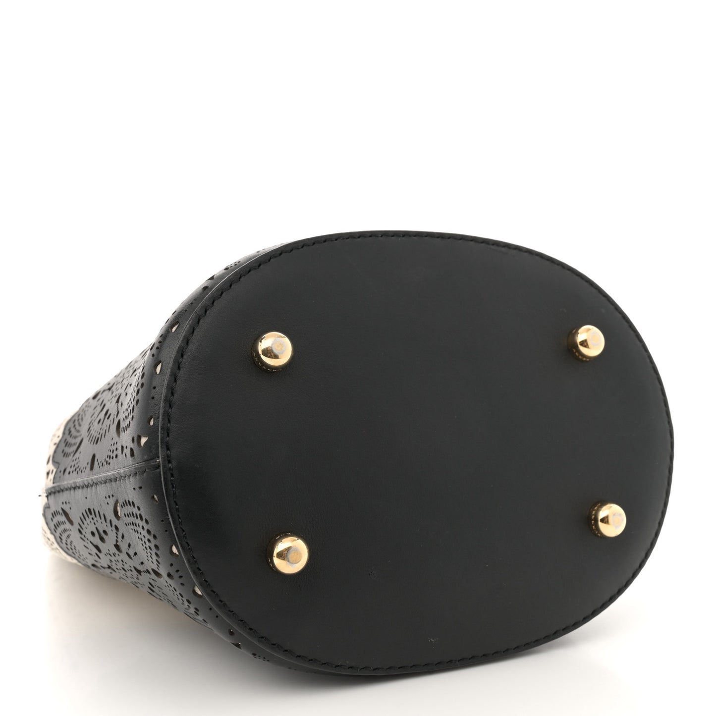 Prorsom Calfskin Laser Cut Lace Orchard Bucket Bag Black White