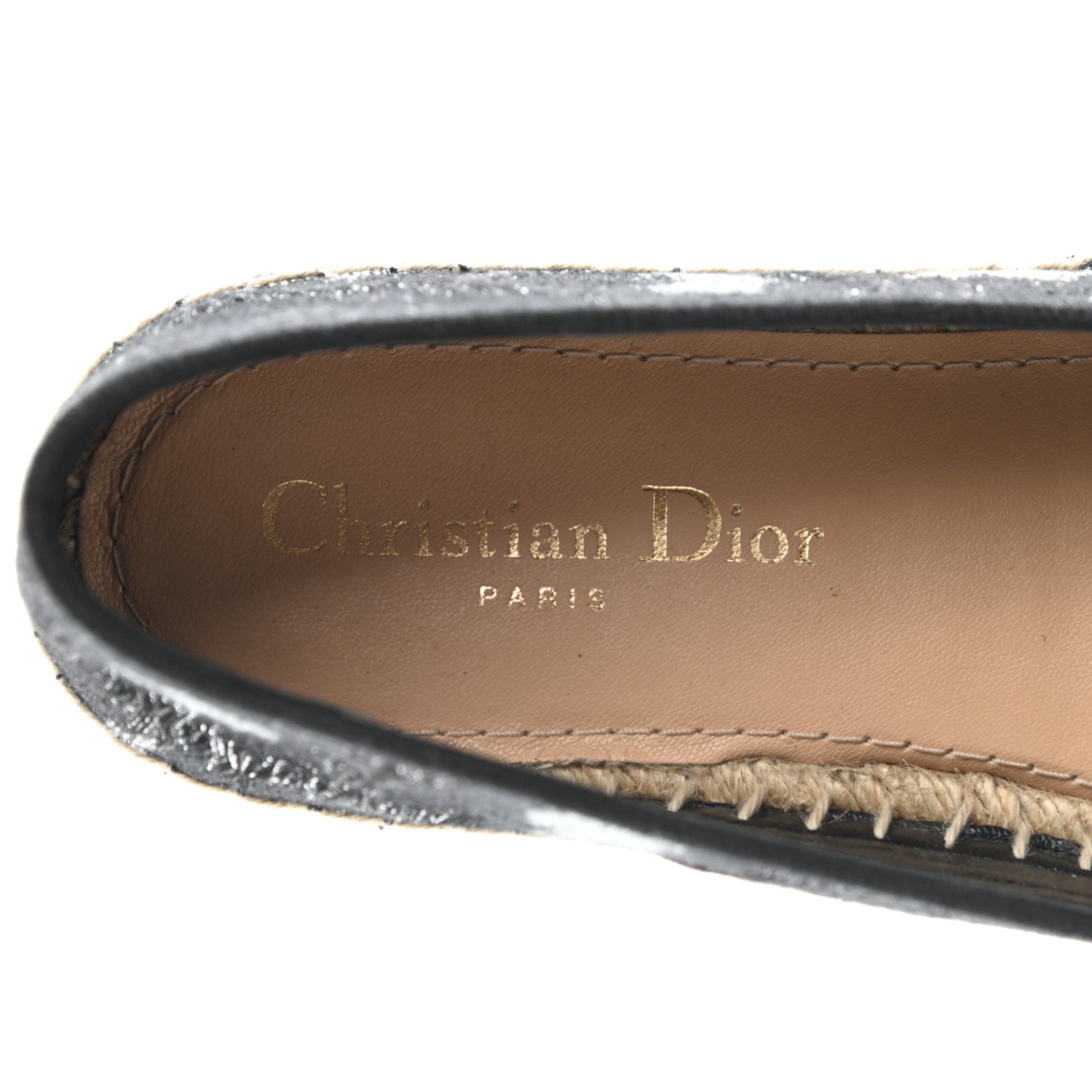Christian Dior Lurex Embroidered Mizza Granville Espadrille 37 Metallic Grey Black 6 of 11