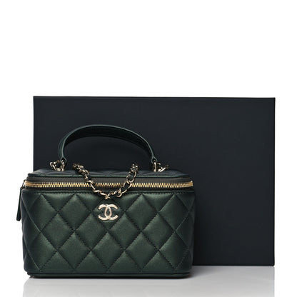 Chanel Iridescent Lambskin Quilted Small Top Handle Vanity Case With Chain Dark Green 11 of 11
