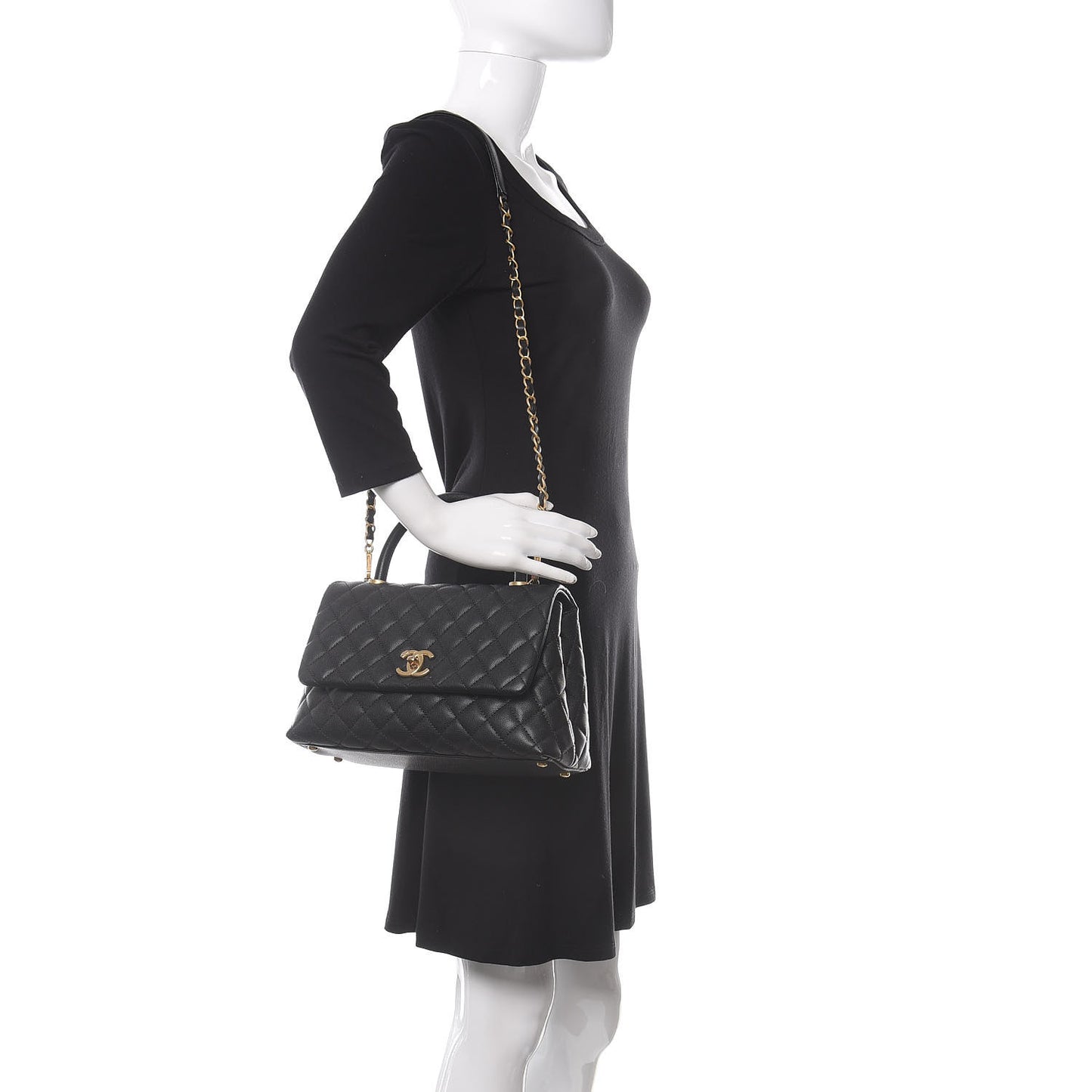 Caviar Quilted Small Coco Handle Flap Black