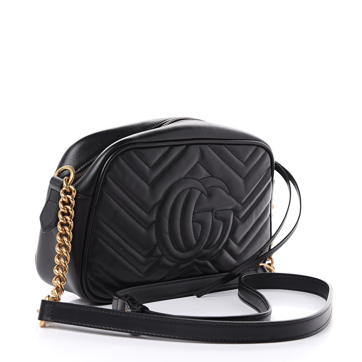 Gucci Calfskin Matelasse Small GG Marmont Chain Shoulder Bag Black 3 of 14