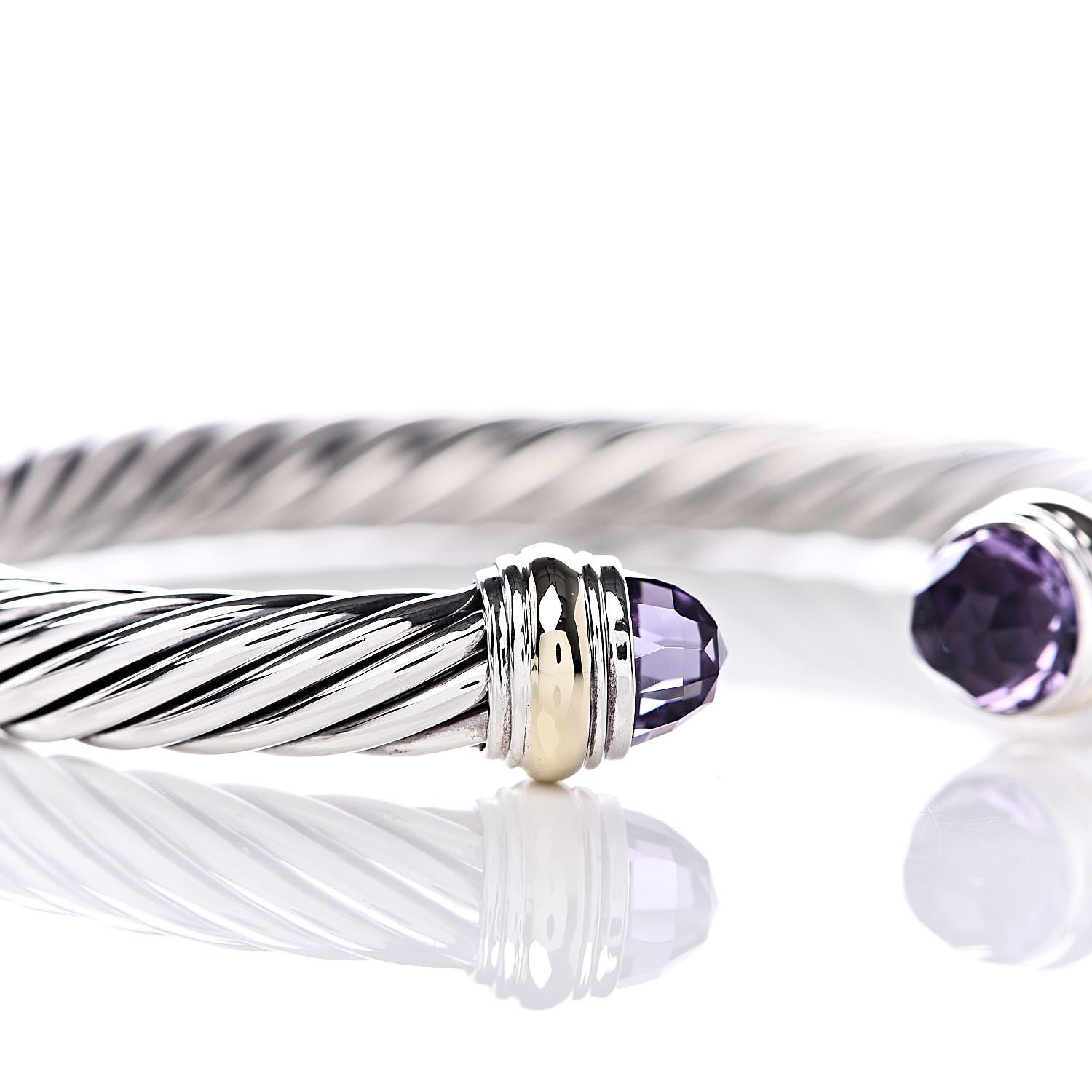 David Yurman Sterling Silver 14K Yellow Gold Amethyst 7mm Cable Classics Bracelet 5 of 5
