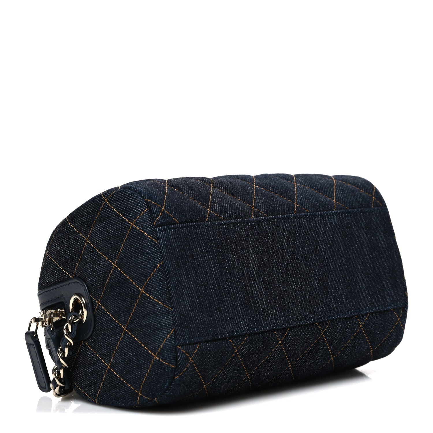 Chanel Denim Quilted Barrel Clutch With Chain Dark Blue Orange 4 of 11