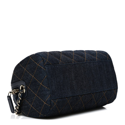 Chanel Denim Quilted Barrel Clutch With Chain Dark Blue Orange 4 of 11