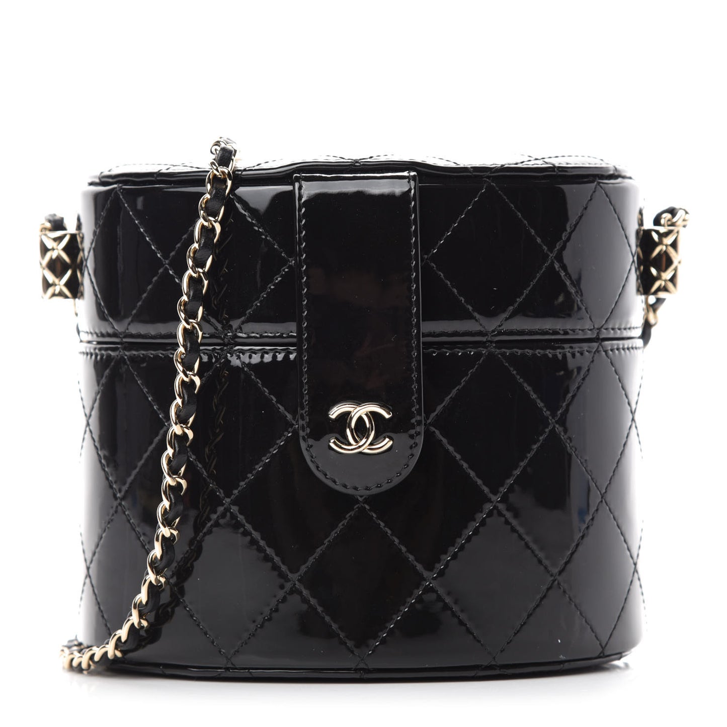 Patent Quilted Round Small Vanity With Chain Black