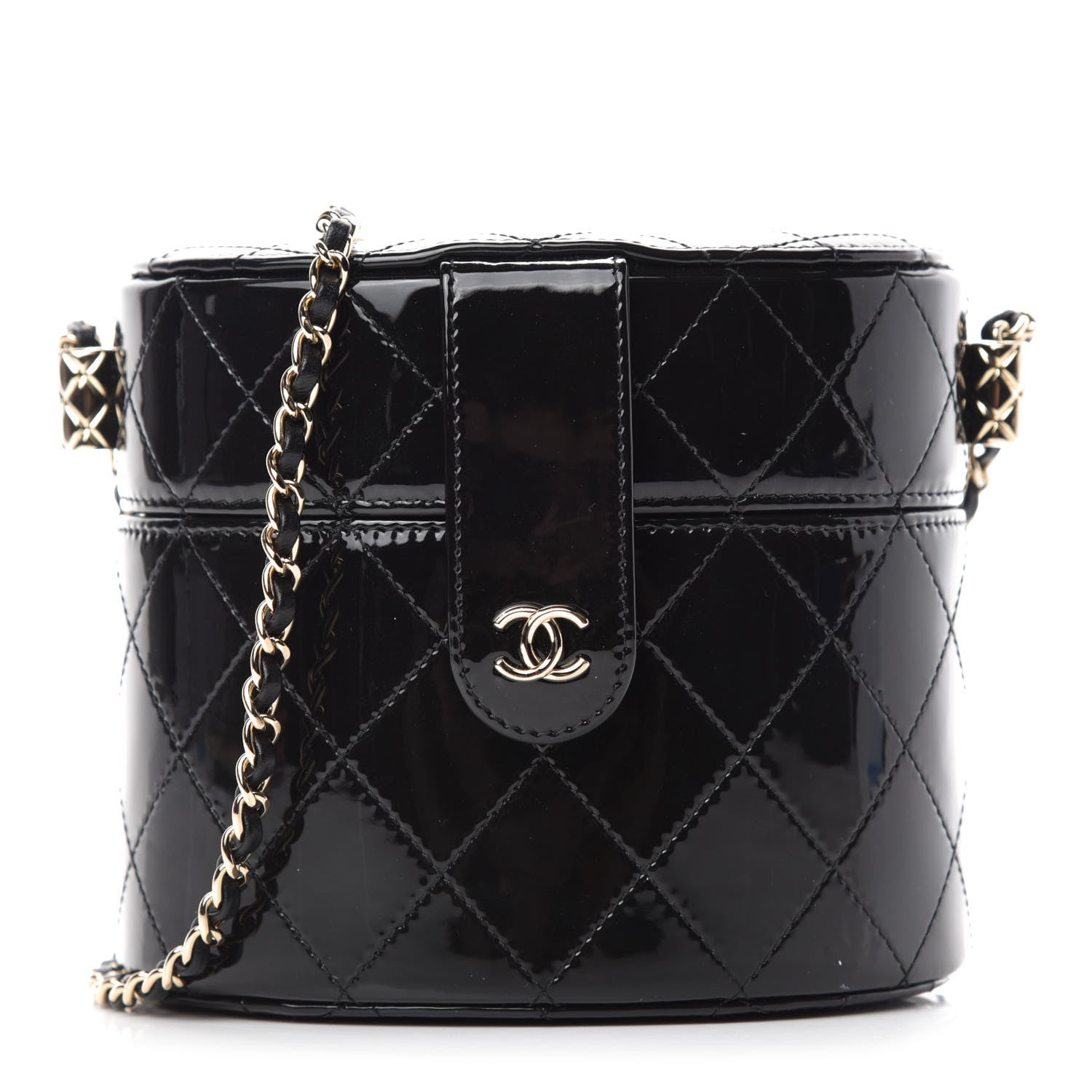 Chanel Patent Quilted Round Small Vanity With Chain Black 1 of 11