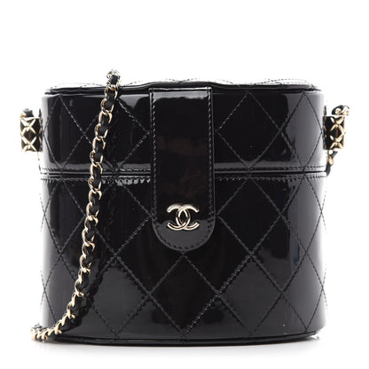 Chanel Patent Quilted Round Small Vanity With Chain Black 1 of 11