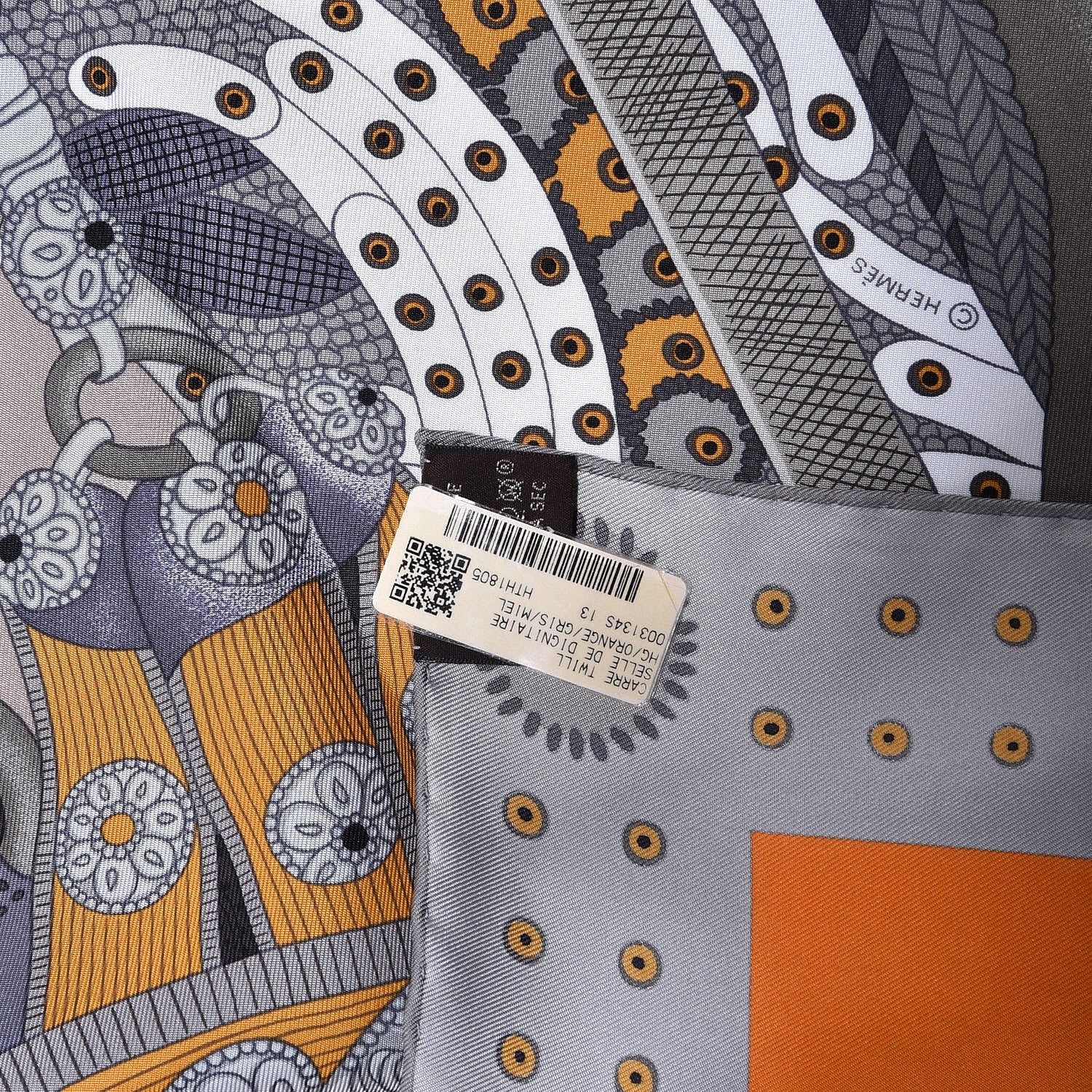 Hermes Silk Selle De Dignitaire Scarf 90 Gris Orange Miel 4 of 6