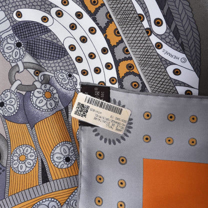 Hermes Silk Selle De Dignitaire Scarf 90 Gris Orange Miel 4 of 6