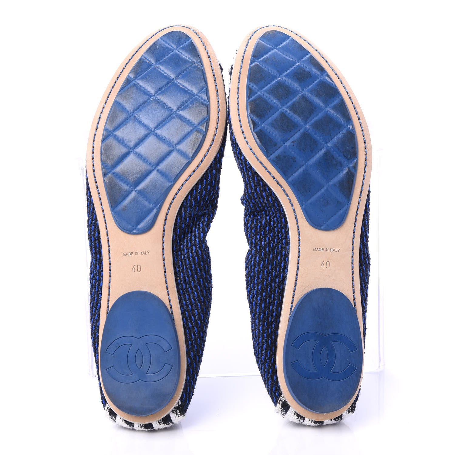 Chanel Tweed CC Elastic Cap Toe Ballerina Flats 40 Blue 6 of 10