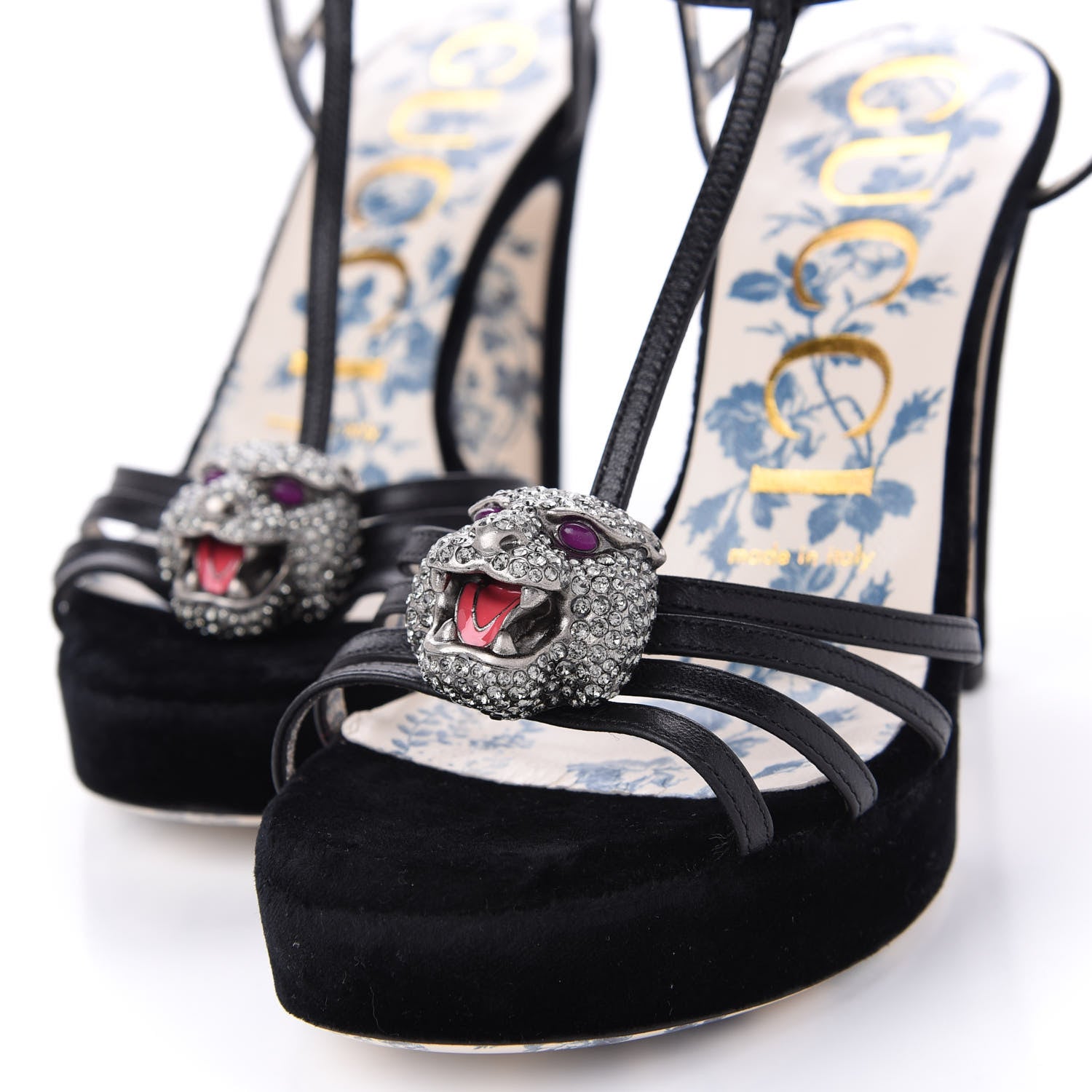Gucci Velvet Malaga Kid Elias T-Strap Platform High Heel Sandals 36.5 Black 10 of 11