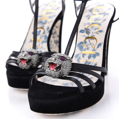 Gucci Velvet Malaga Kid Elias T-Strap Platform High Heel Sandals 36.5 Black 10 of 11