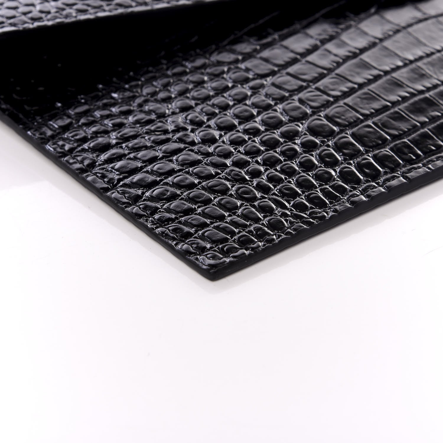 Saint Laurent Calfskin Crocodile Embossed Uptown Monogram Clutch Black 5 of 7