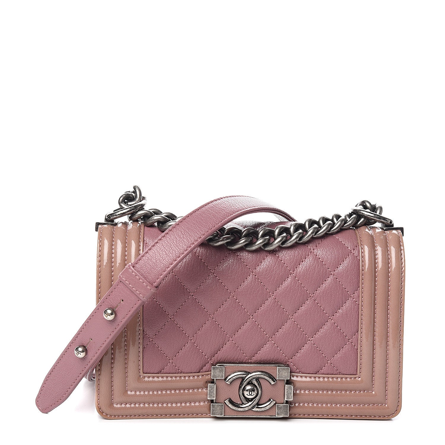 Chanel Goatskin Quilted Patent Small Duo Boy Flap Pink 1 of 10