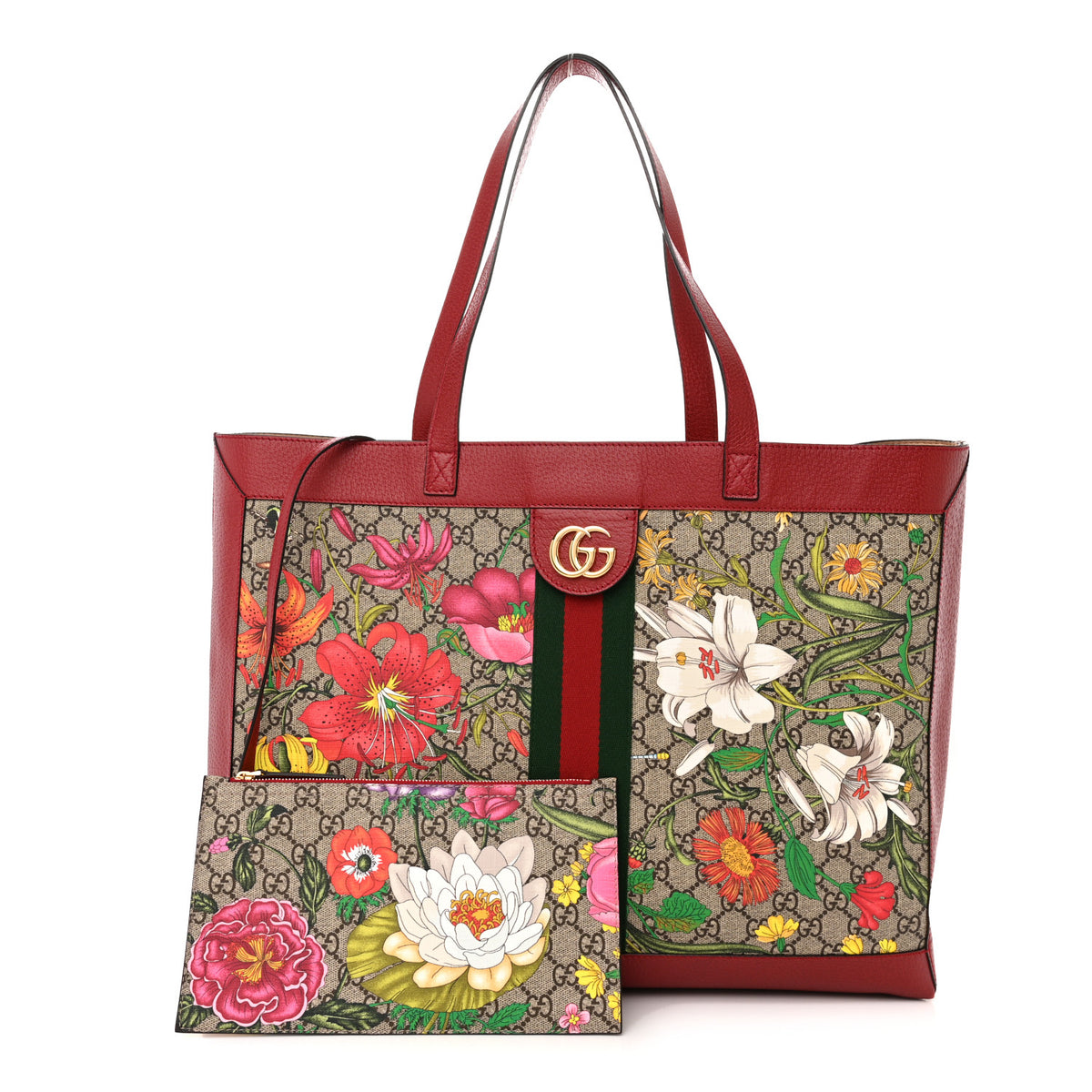 Gucci GG Supreme Monogram Flora Web Large Ophidia Tote Red 1 of 13