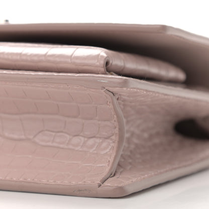 Saint Laurent Calfskin Crocodile Embossed Monogram Sunset Chain Wallet Marble Pink 9 of 10