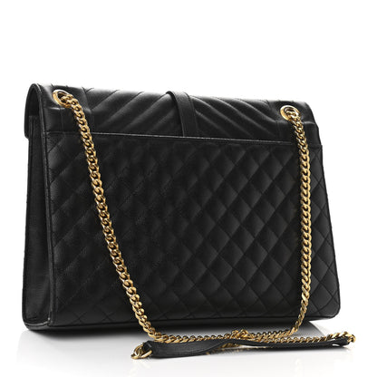 Saint Laurent Grain De Poudre Textured Mixed Matelasse Large Triquilt Monogram Satchel Black 3 of 12