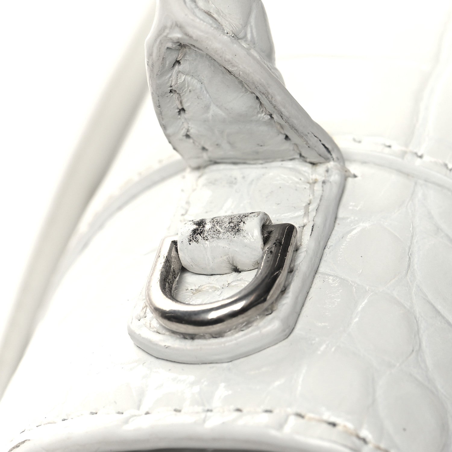 Balenciaga Calfskin Crocodile Embossed Small Hourglass Top Handle Bag White 12 of 14